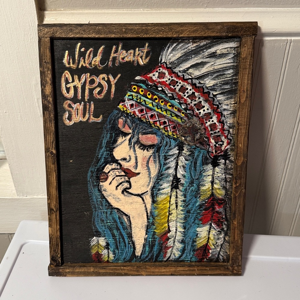 Original Bohemian Wall Art with Feathered Headdress